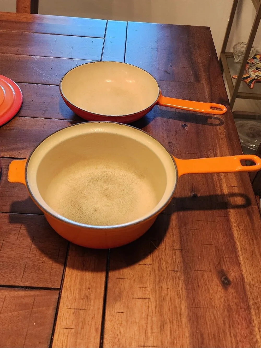 Le Creuset Enamel Cast Iron dutch oven skilet & pan beautiful burnt orange